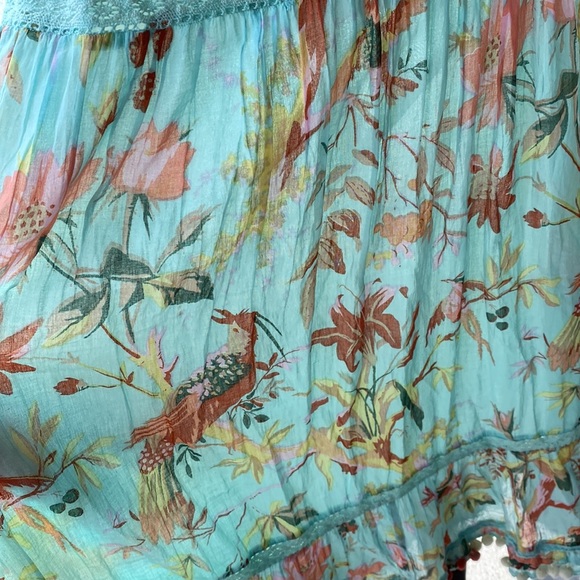 Maxi Spring Boho Dress in Tropical Bird Print Fabric Trimmed in Lace - Small - Picture 17 of 17